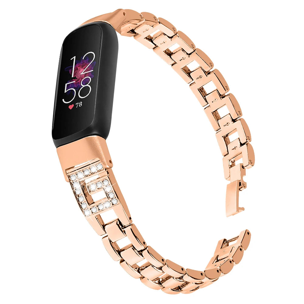 Rose Gold Fitbit Luxe Stainless Steel Bracelet Band with Sparkling G-Links