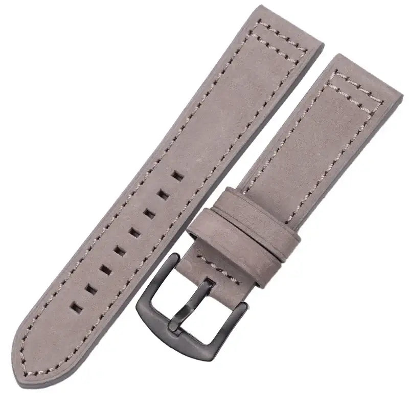 Leather Band with Square Adjustment Holes in Taupe Gray / Black Buckle for compatible Huawei watches