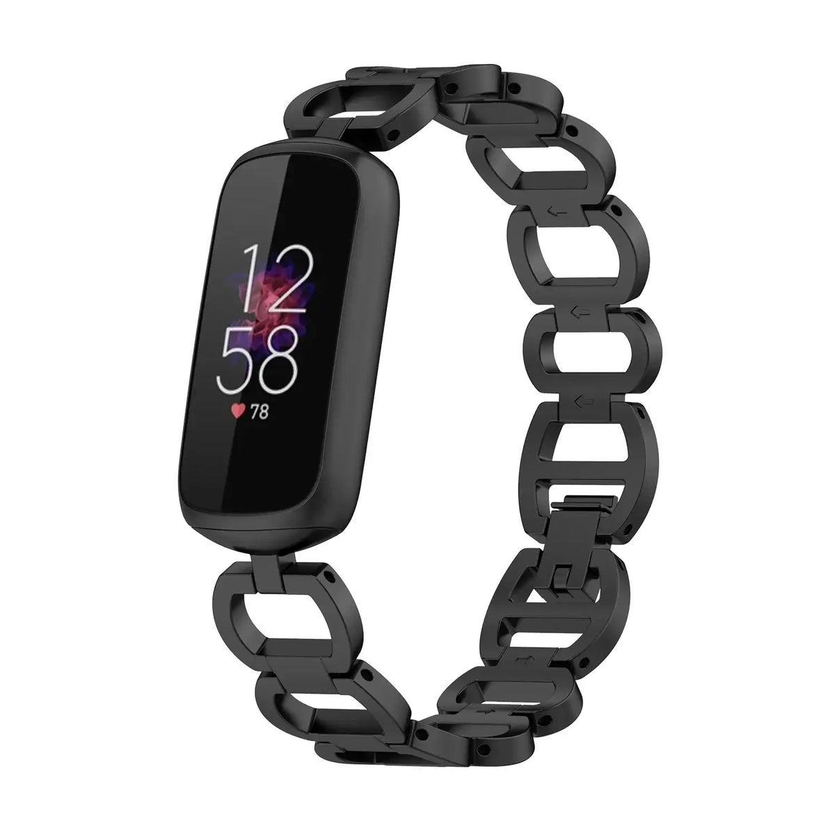 Fitbit Luxe Open-Link Stainless Steel Bracelet Band - Black bracelet front view