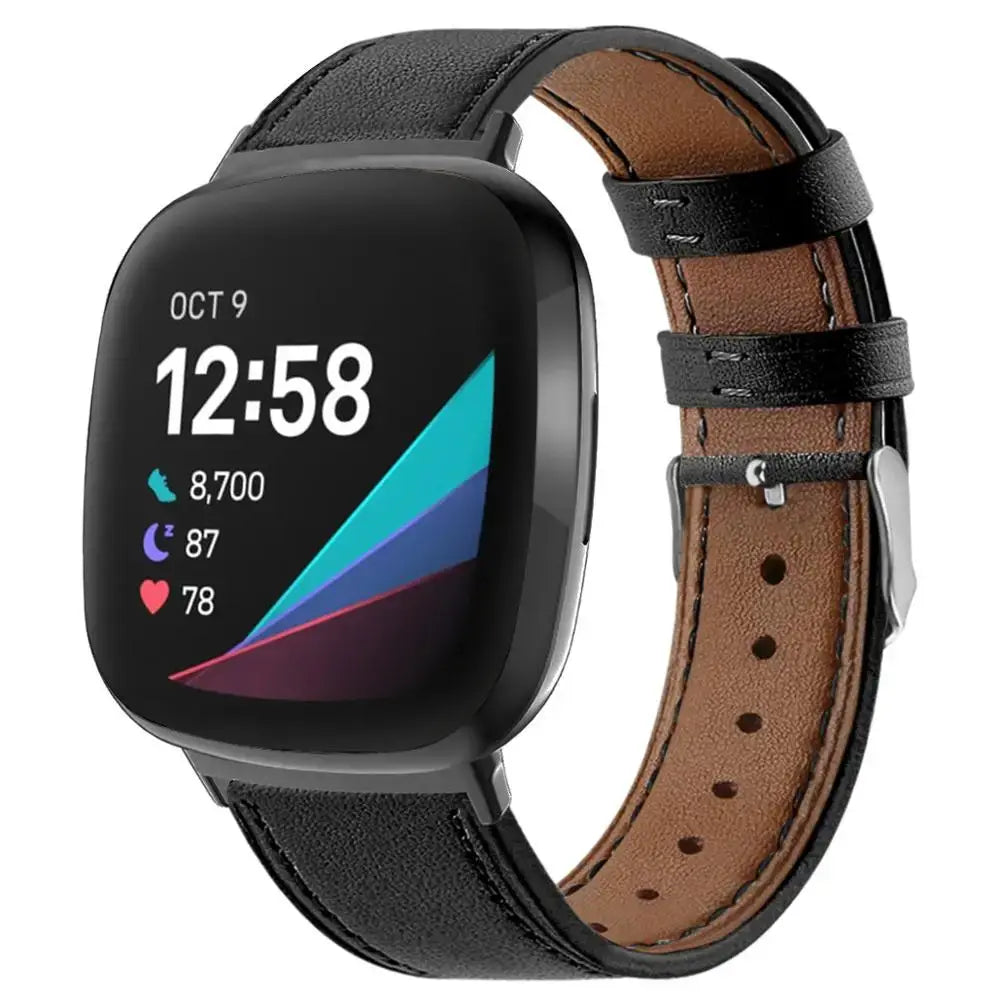 Fitbit Versa 3/4 & Sense 1/2 Classic Leather Strap - Black