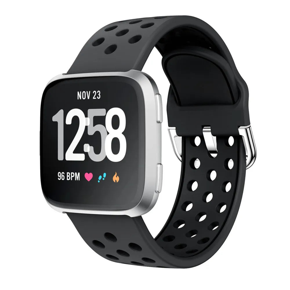 Fitbit Versa 1/2 & Lite Two-Tone Perforated Band - Black band on watch
