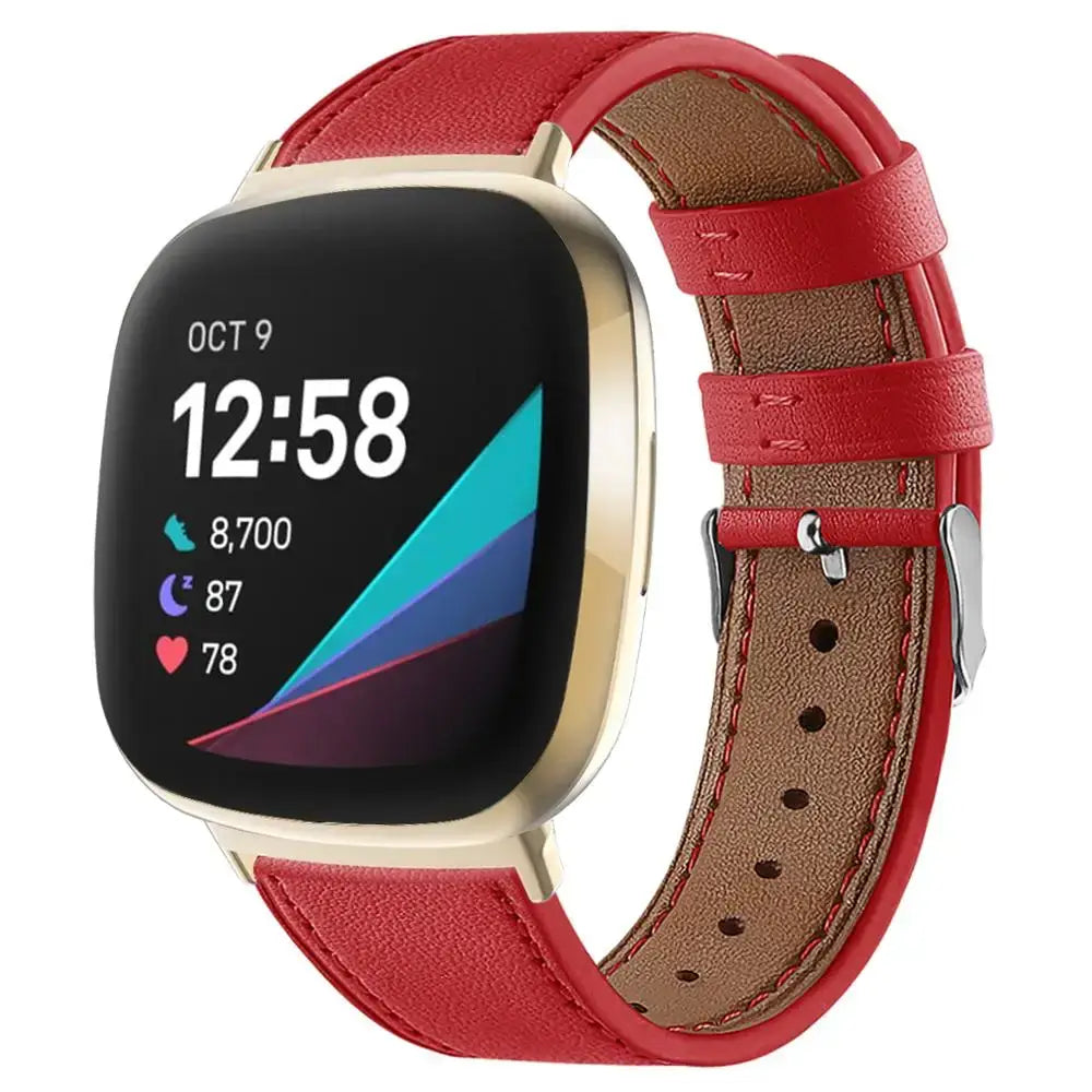 Fitbit Versa 3/4 & Sense 1/2 Classic Leather Strap - Red