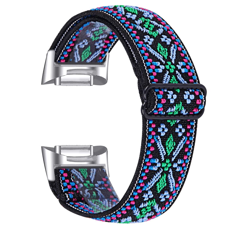 Fitbit Charge 5/6 Adjustable Stretch Nylon Band - Green Geometric