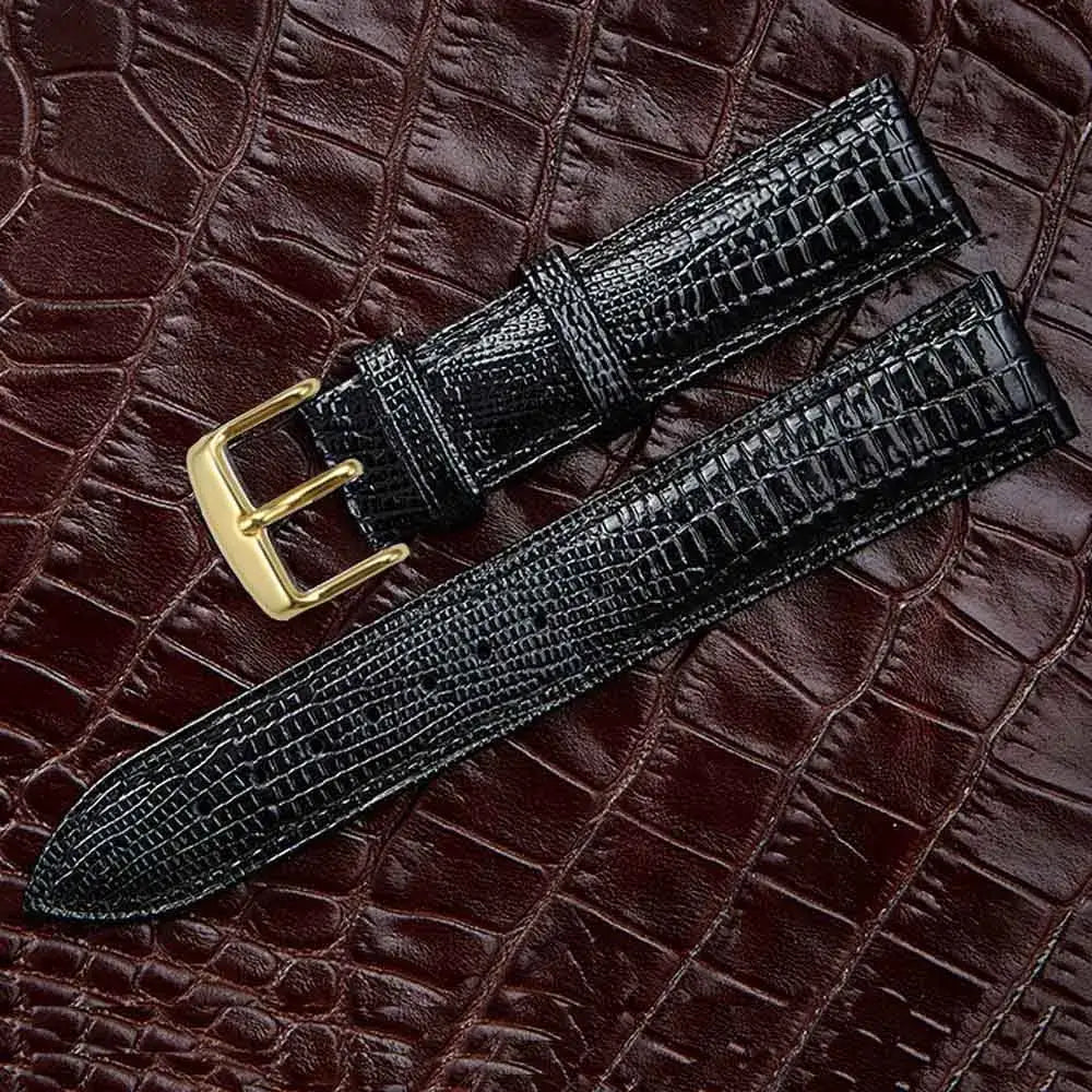 Suunto Embossed Leather Buckle Band - Black leather with gold buckle