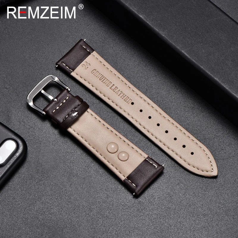 OnePlus Leather Watch Band, Soft Calfskin Strap with Silver Buckle, showing genuine leather design and silver buckle.