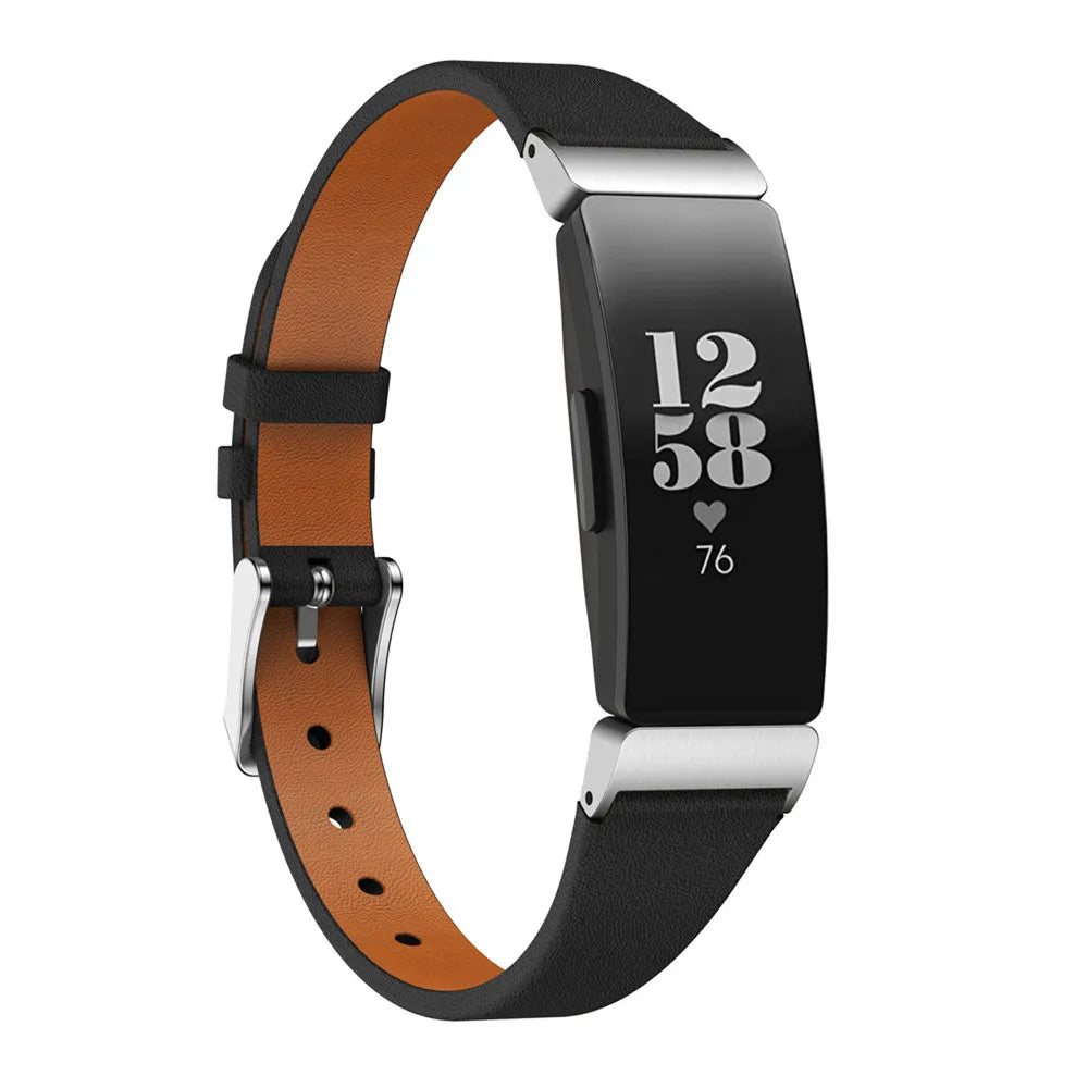 Fitbit Inspire 1/2/HR Slim Leather Buckle Band - Black band front view