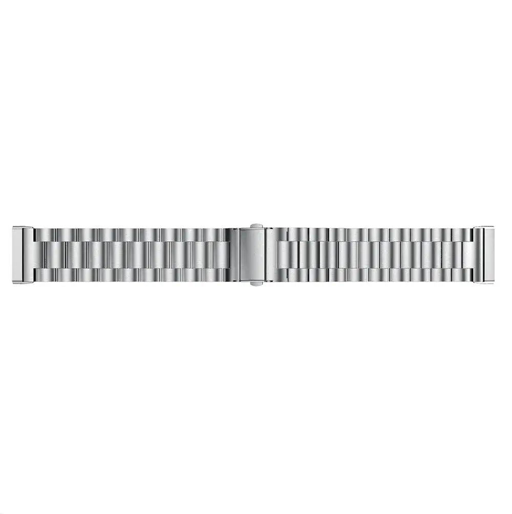 Fitbit Versa 3/4 & Sense 1/2 Three-Link Metal Band - Silver bracelet laid flat
