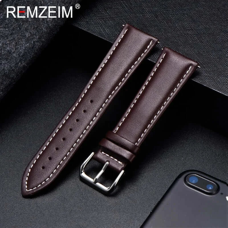 TicWatch Classic Leather Band with Stitching Choices - Dark Brown / White Stitching