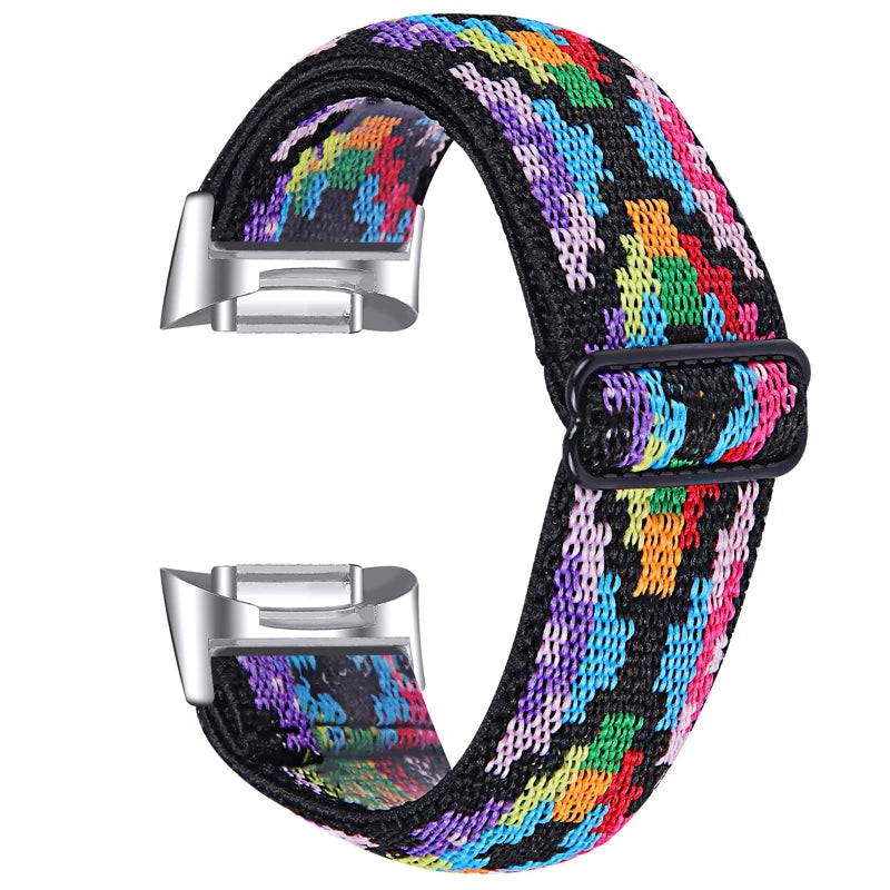 Fitbit Charge 5/6 Adjustable Stretch Nylon Band - Multicolor Blocks