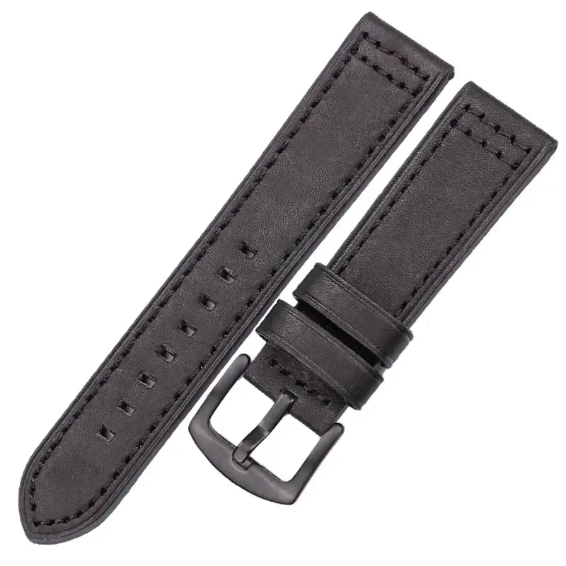 Samsung Galaxy Watch Box-Stitch Leather Band in Black / Black Buckle