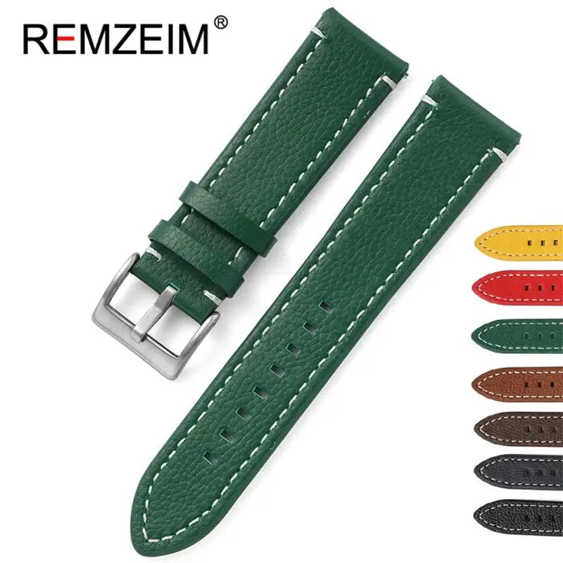 Pebbled Leather Stitched Band in Green for compatible Huawei watches
