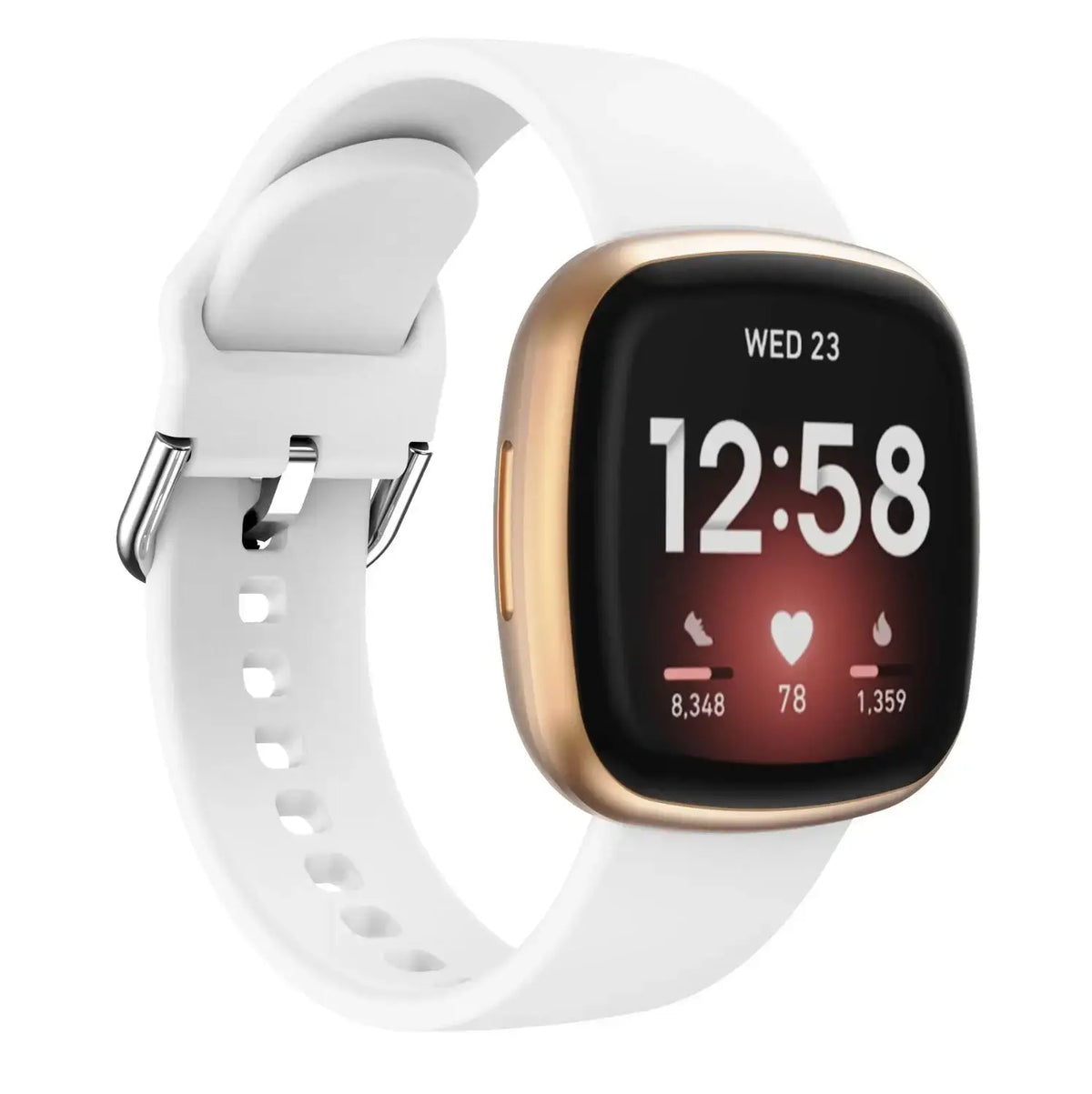 Fitbit Versa 3/4 & Sense 1/2 Silicone Buckle Band - White band on watch
