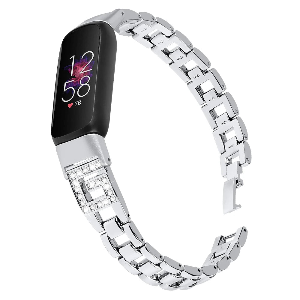Silver Fitbit Luxe Stainless Steel Bracelet Band with Sparkling G-Links