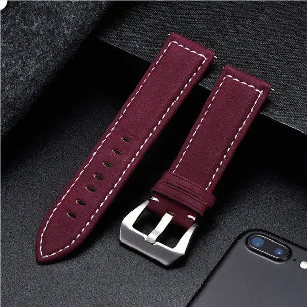Samsung Galaxy Watch Vintage-Style Stitched Leather Band in Burgundy
