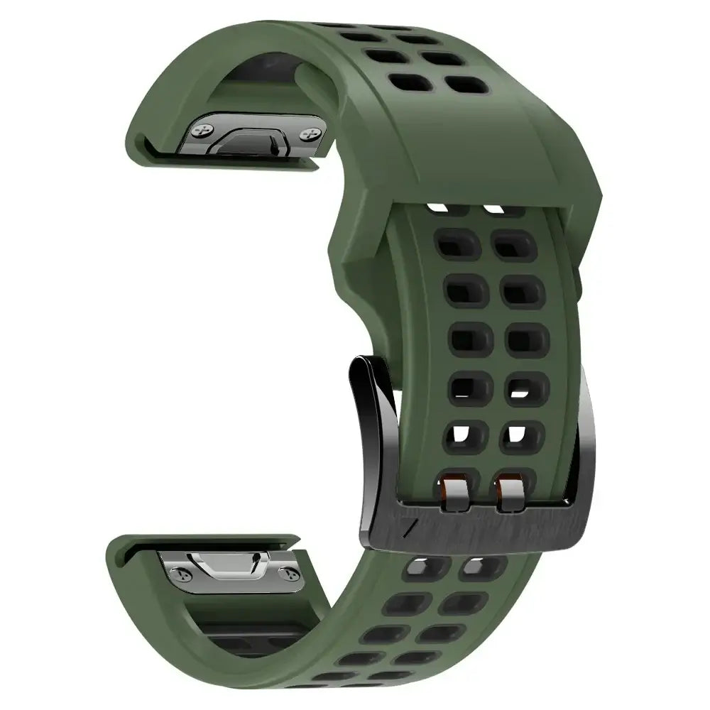 Garmin QuickFit Silicone Band - Solid and Perforated in Army Green / Black - Perforated