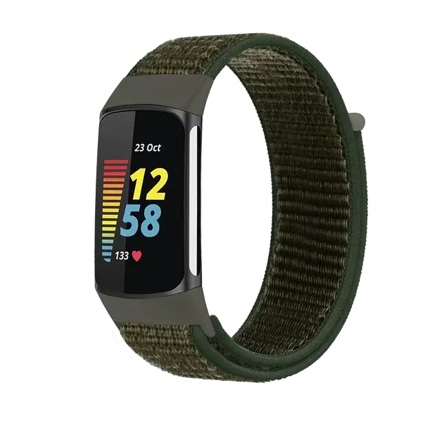 Fitbit Charge 5 & 6 Nylon Hook-and-Loop Band in Army Green