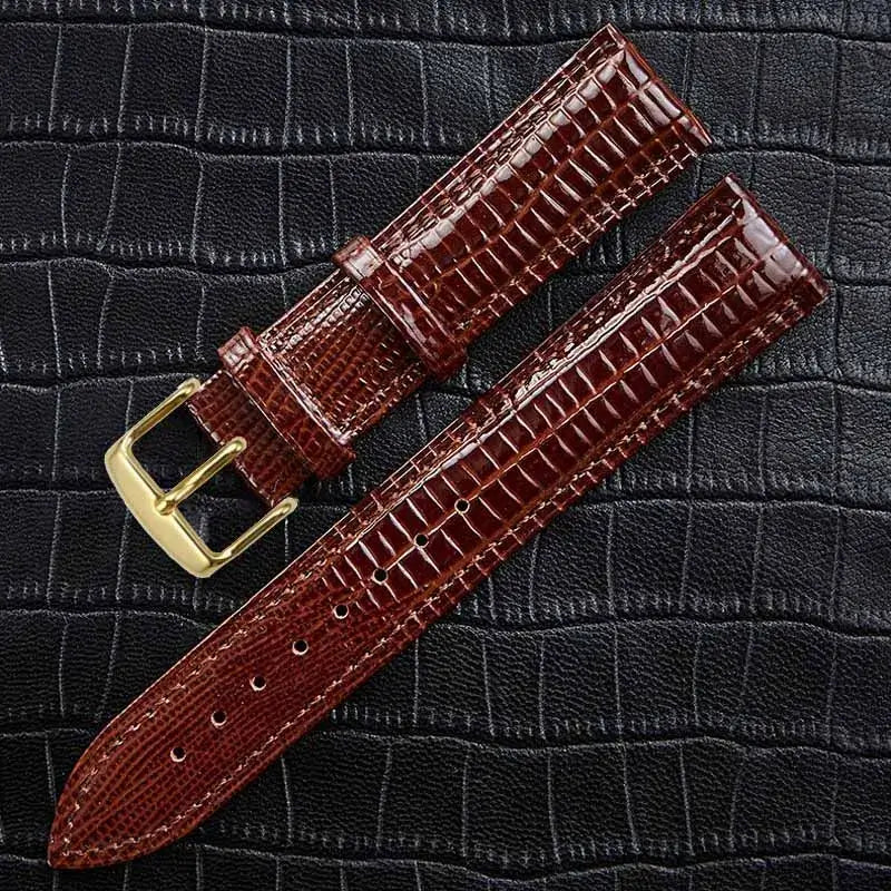 Samsung Galaxy Watch Reptile-Embossed Leather Band in Brown / Gold Buckle