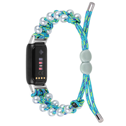 Blue / Green Fitbit Luxe Braided Rope Band with Pearl-Style Beads