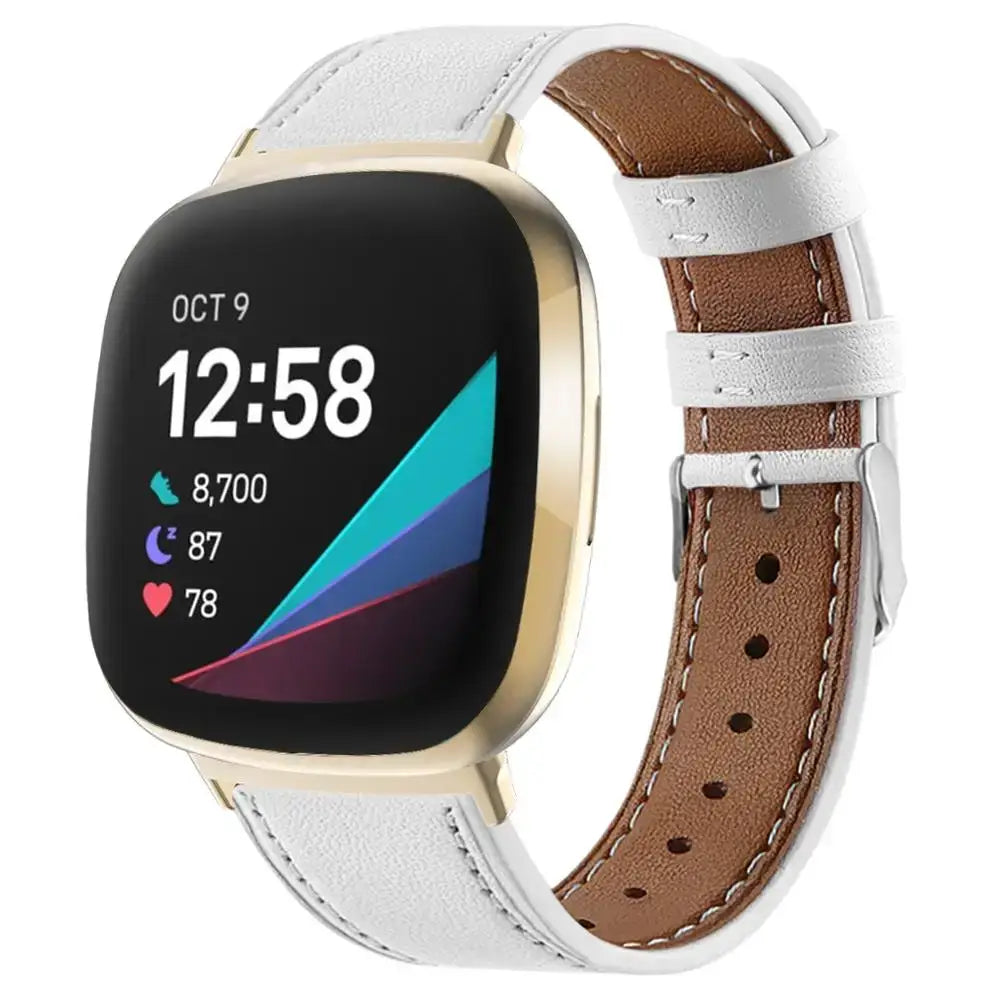 Fitbit Versa 3/4 & Sense 1/2 Classic Leather Strap - White