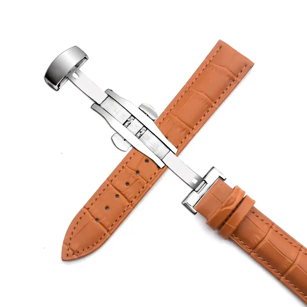 TicWatch Crocodile-Pattern Leather Butterfly Band - Cognac / Silver Clasp