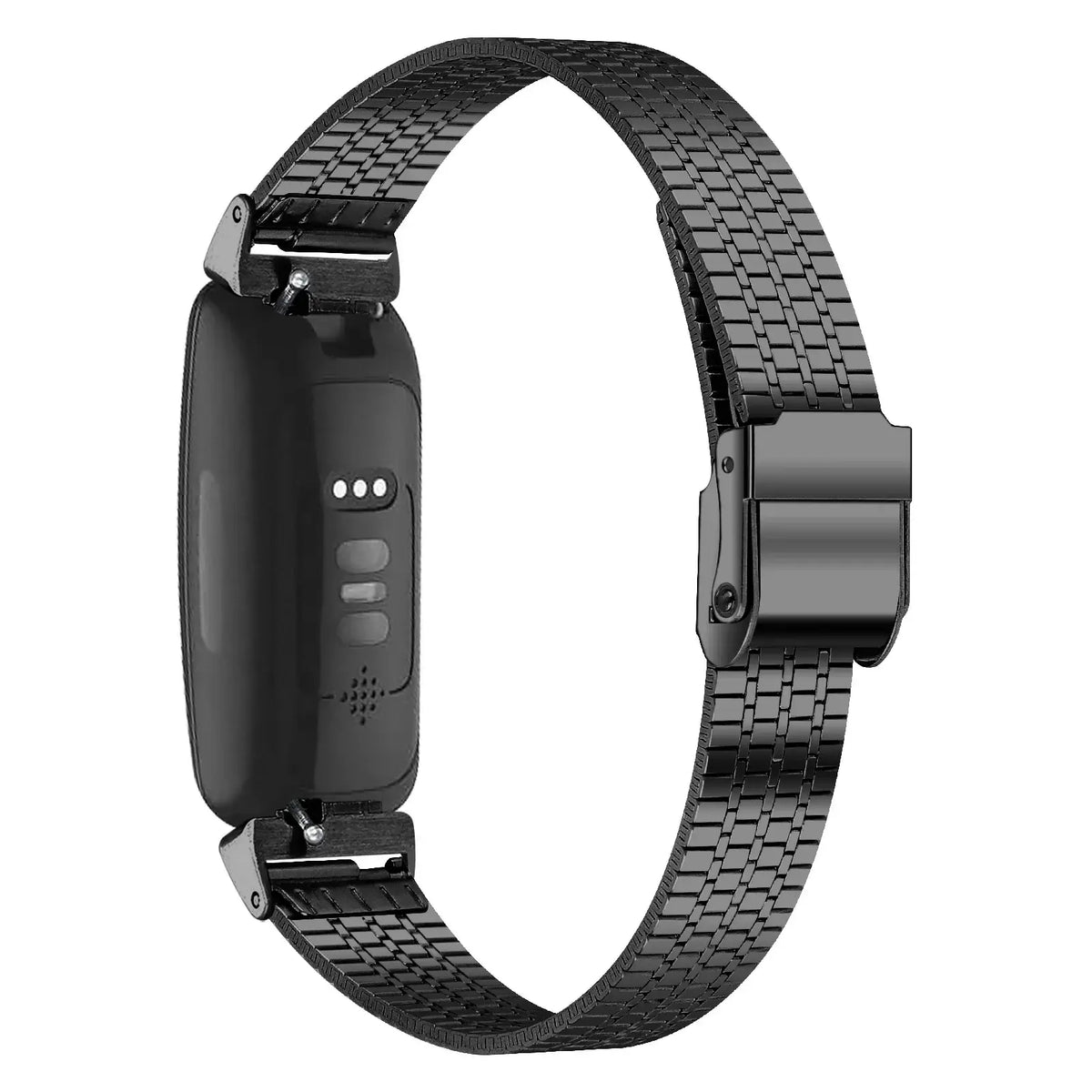 Fitbit Inspire 1/2/HR Fine-Link Steel Clasp Band - Black bracelet rear view