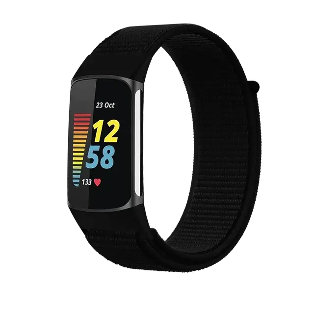 Fitbit Charge 5 & 6 Nylon Hook-and-Loop Band in Solid Black