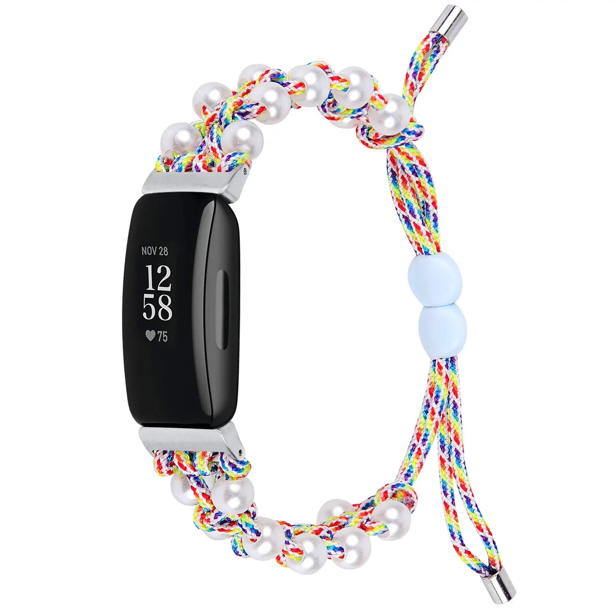 Fitbit Inspire Braided Cord & Pearl-Style Bead Band - Rainbow band front view