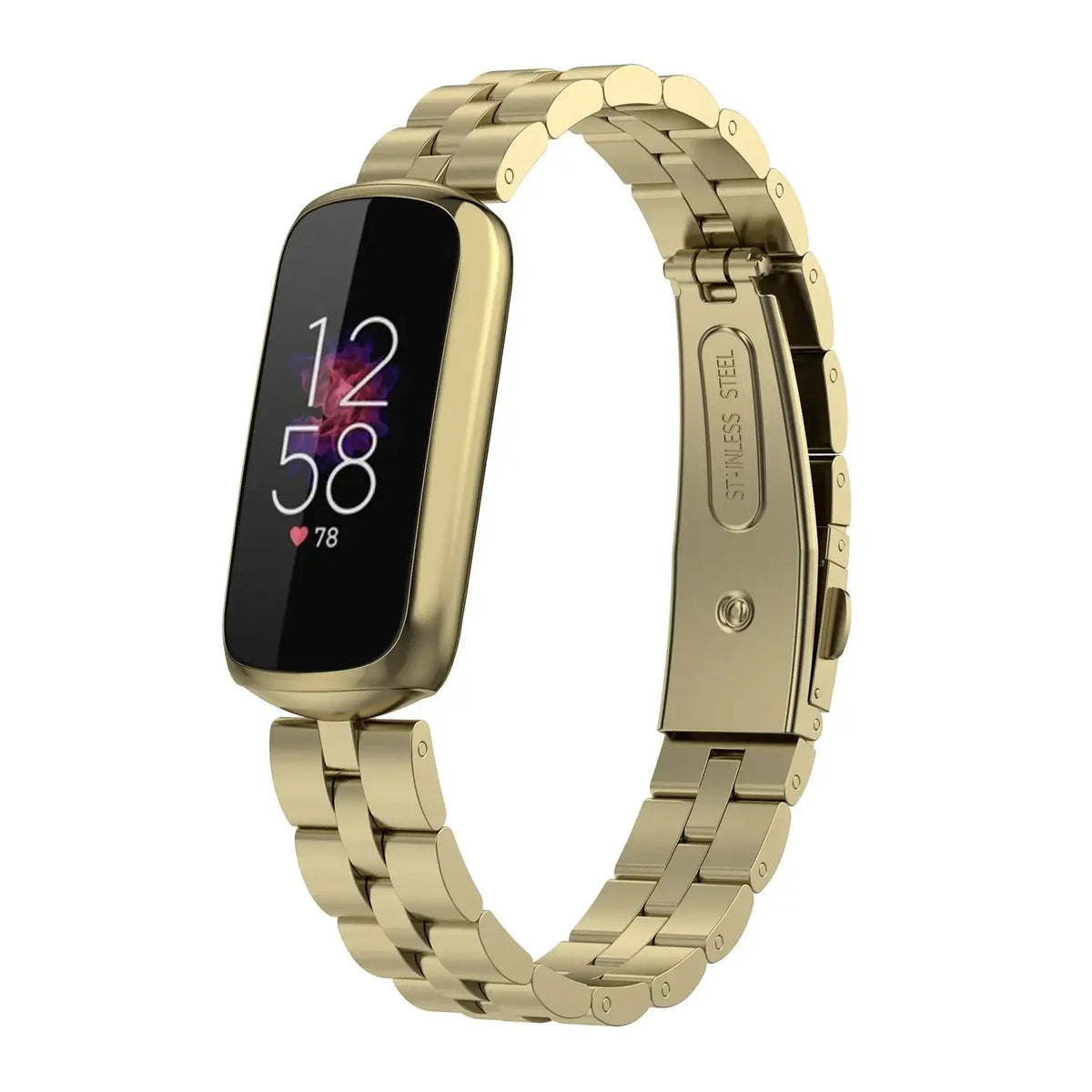 Fitbit Luxe Classic Stainless Steel Link Band - Champagne gold bracelet clasp view