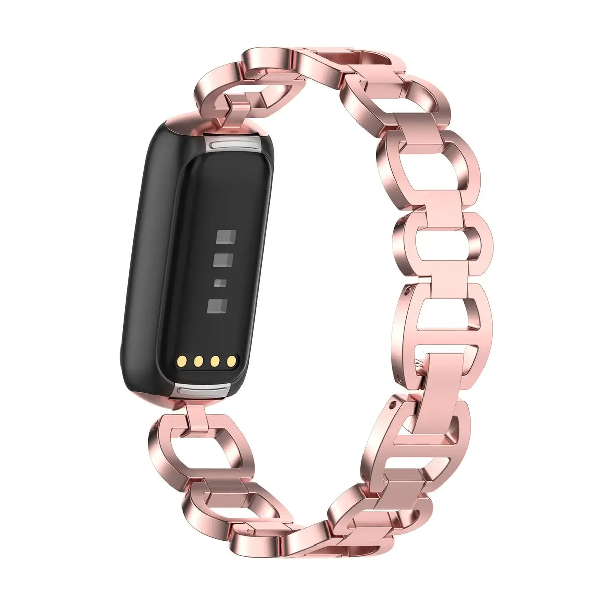 Fitbit Luxe Open-Link Stainless Steel Bracelet Band - Rose pink bracelet on tracker