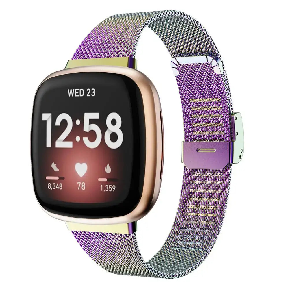 Fitbit Versa 3/4 & Sense 1/2 Steel Mesh Clasp Band - Iridescent Rainbow