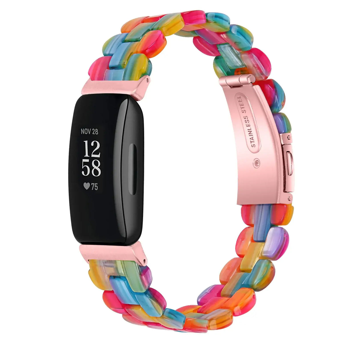 Fitbit Inspire Marbled & Tortoiseshell Resin Band - Rainbow bracelet on tracker