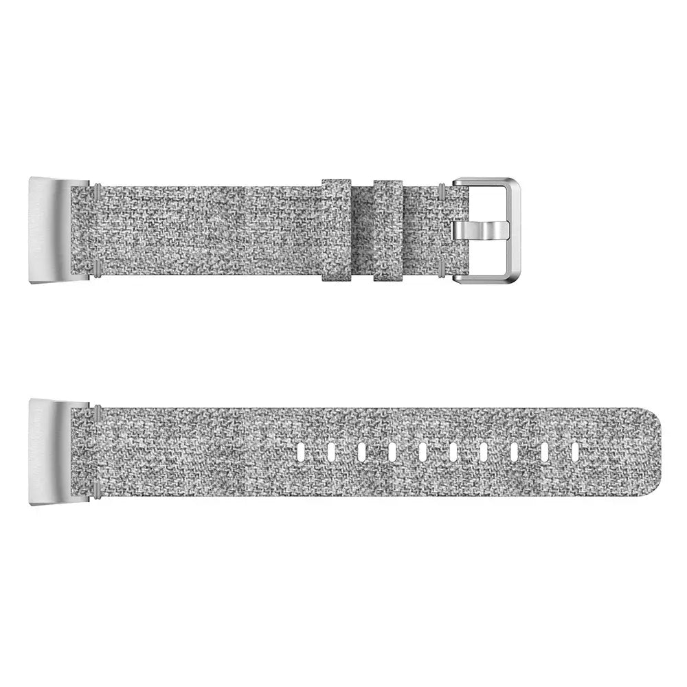Fitbit Charge 5 & 6 Woven Nylon Buckle Band gray woven strap laid flat