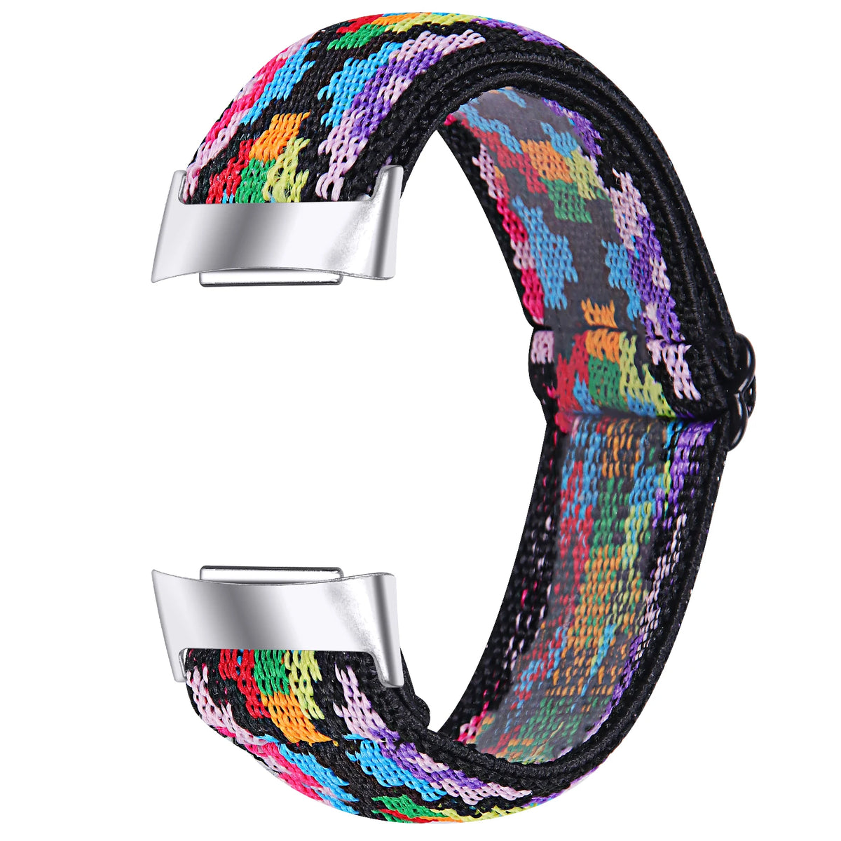 Fitbit Charge 5/6 Adjustable Stretch Nylon Band - Multicolor blocks woven strap detail
