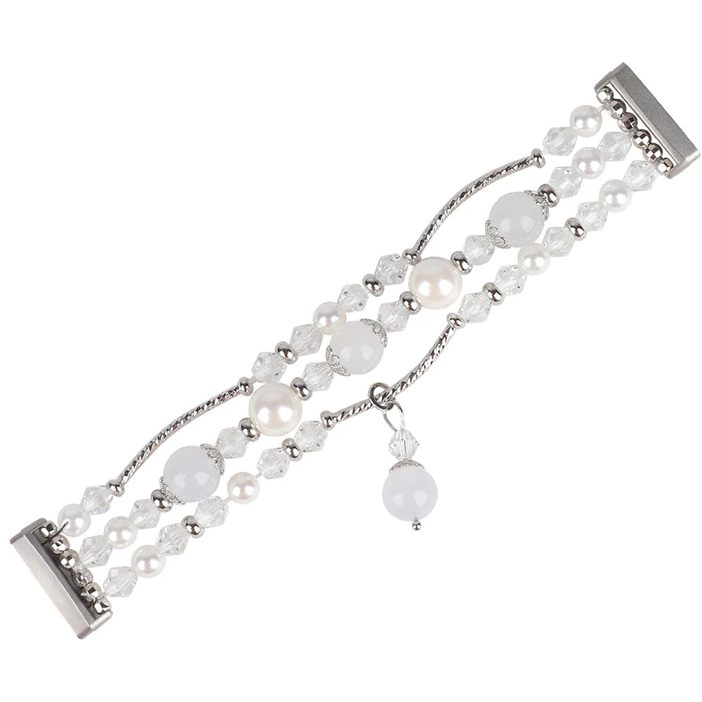 White Fitbit Versa 4, Versa 3, Sense 2 and Sense Pearl Beaded Bracelet Band