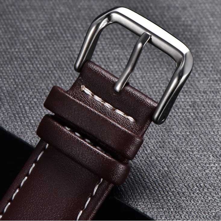 COROS Calfskin Leather Watch Band with Silver Buckle - Silver pin buckle detail