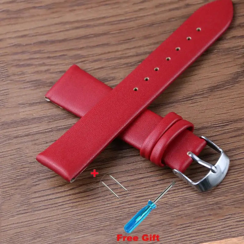 Smooth Leather Buckle Band in Red for compatible Huawei watches