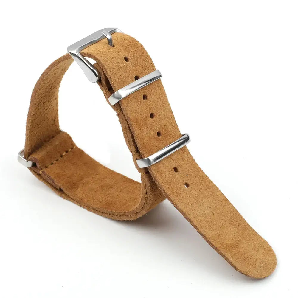 Brown suede strap fastened into a loop