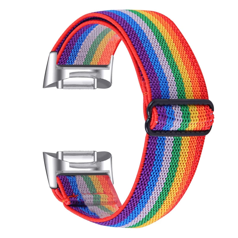 Fitbit Charge 5/6 Adjustable Stretch Nylon Band - Rainbow Stripes