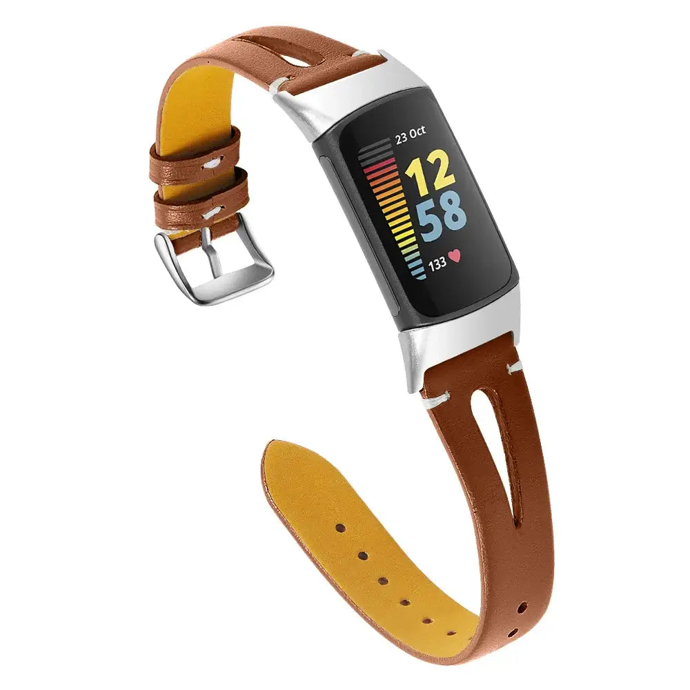 Fitbit Charge 5/6 Slim Cutout Leather Band - Brown