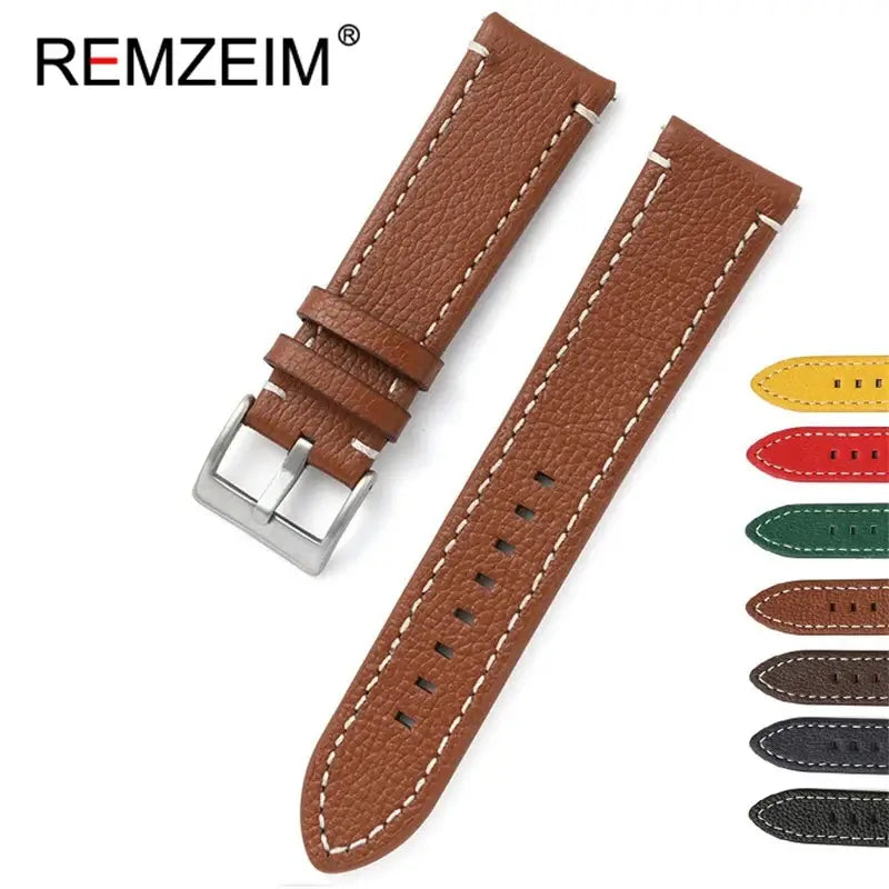 Pebbled Leather Stitched Band in Light Brown for compatible Huawei watches