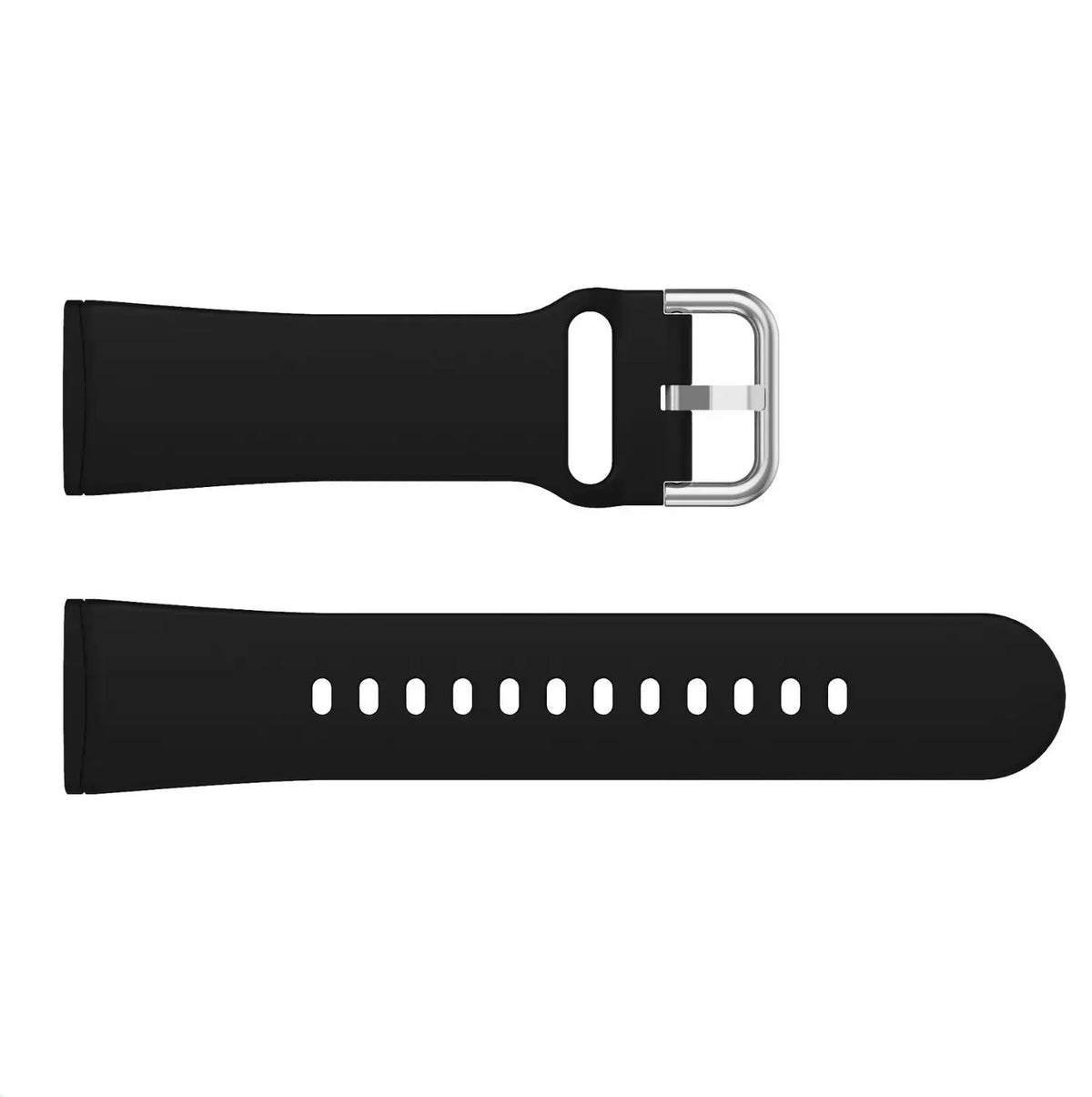 Fitbit Versa 3/4 & Sense 1/2 Silicone Buckle Band - Black strap laid flat