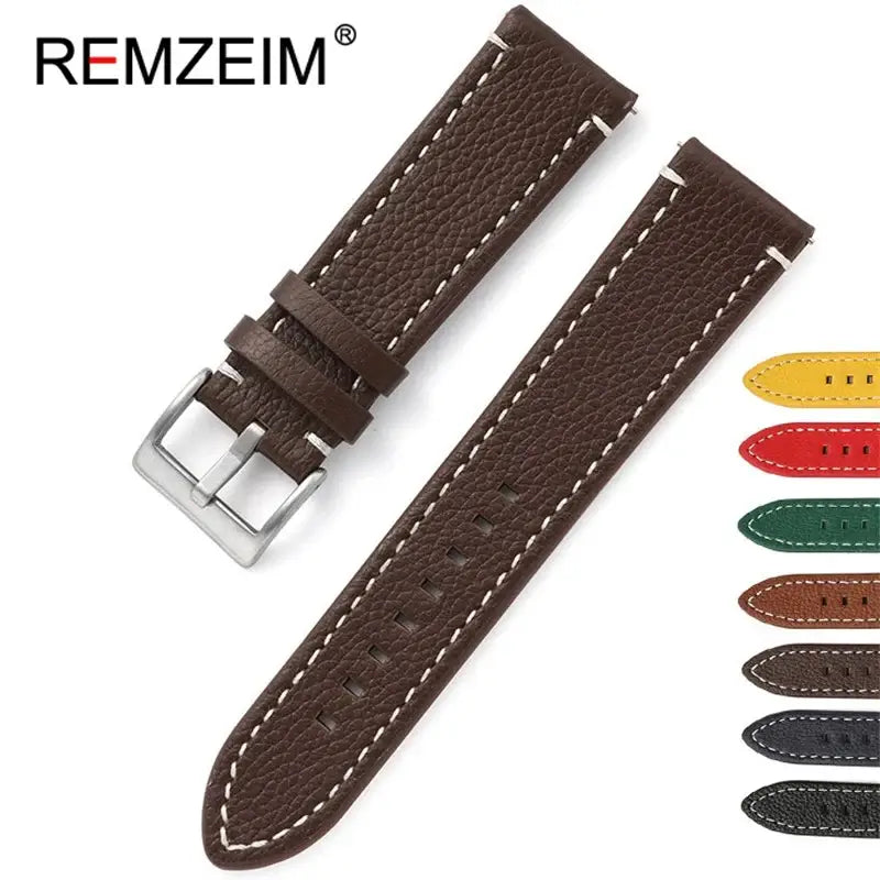 Dark brown pebbled leather band with color previews for compatible Huawei watches