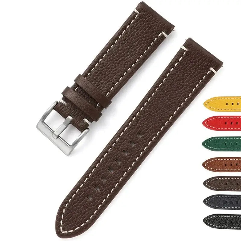 Suunto Pebbled Leather Stitched Band - Dark brown leather with color previews