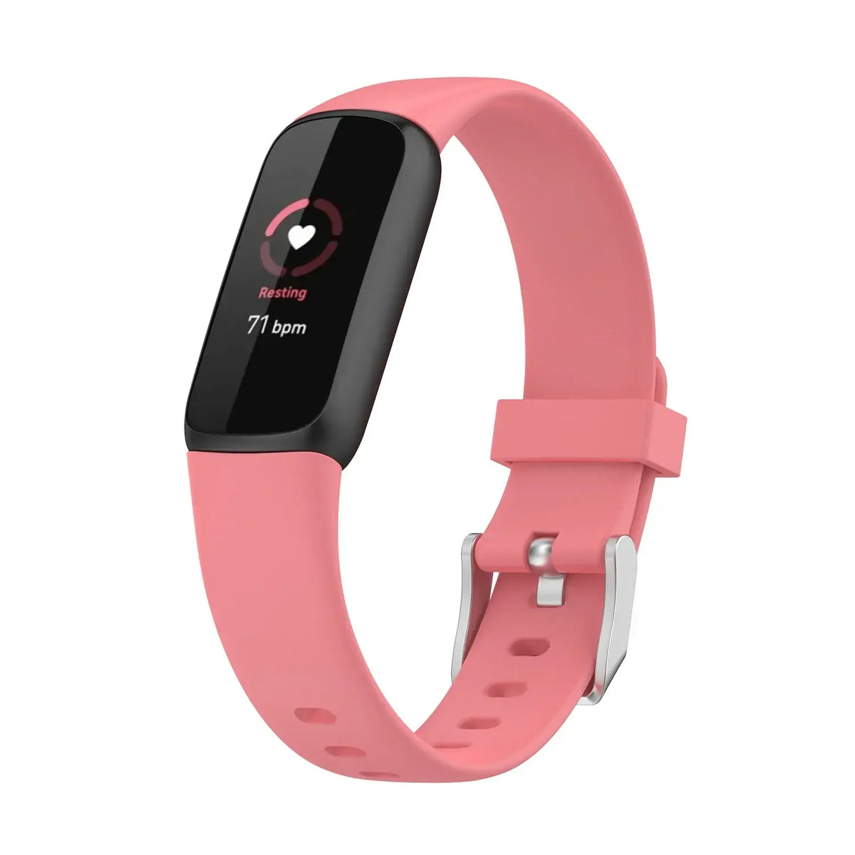 Fitbit Luxe Classic Silicone Buckle Band - Coral pink band on tracker