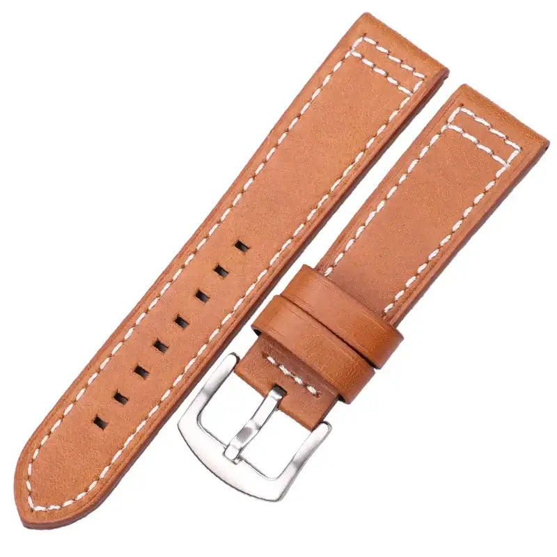 Samsung Galaxy Watch Box-Stitch Leather Band in Brown / Silver Buckle