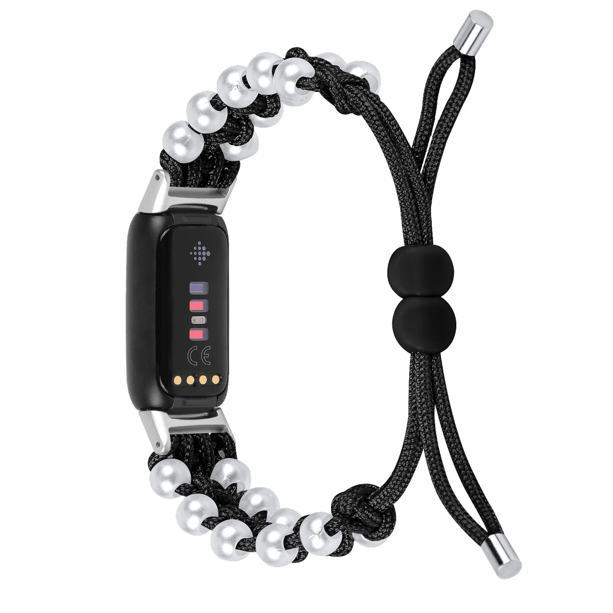 Black Fitbit Luxe Braided Rope Band with Pearl-Style Beads