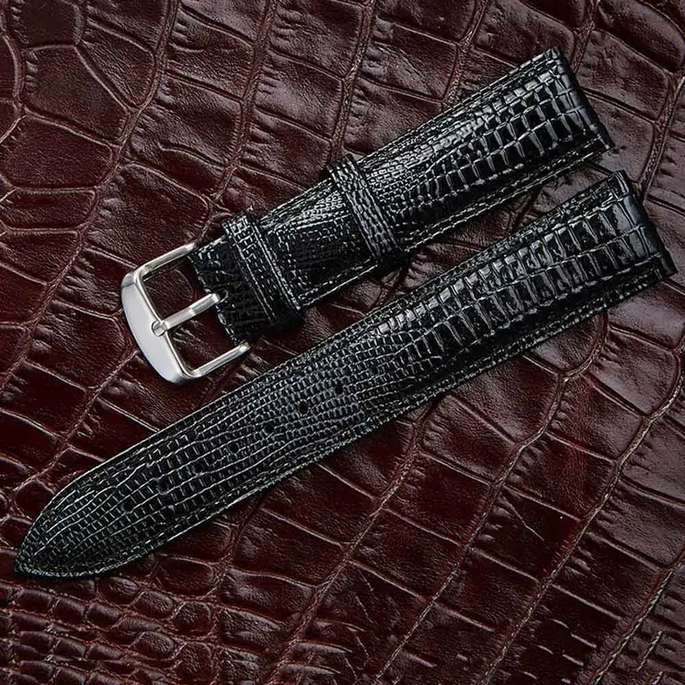 Black embossed leather band with silver buckle for compatible Huawei watches