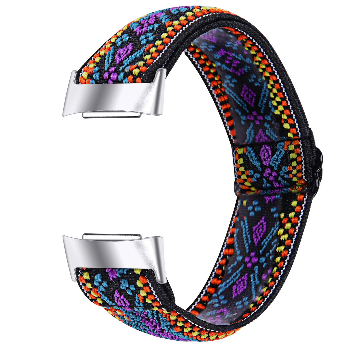 Fitbit Charge 5/6 Adjustable Stretch Nylon Band - Purple geometric woven strap detail
