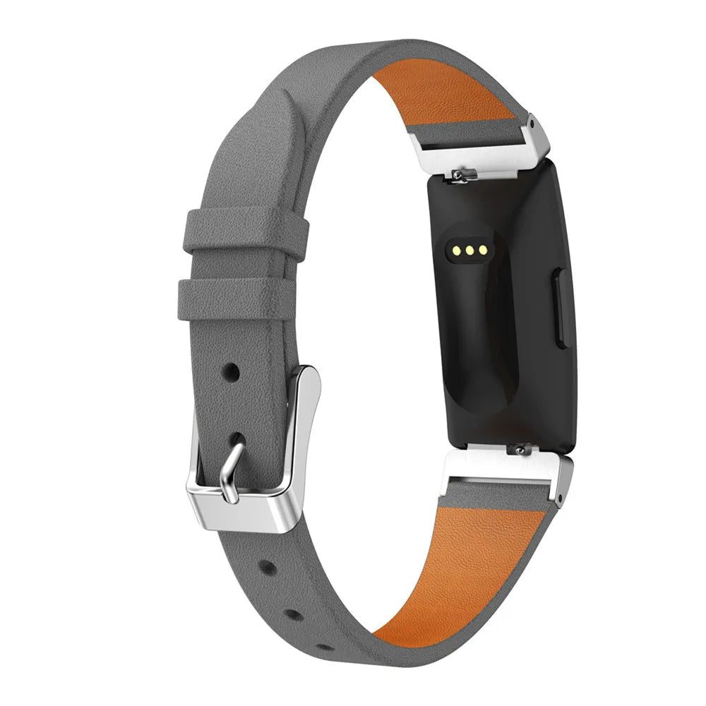 Fitbit Inspire 1/2/HR Slim Leather Buckle Band - Gray band rear view