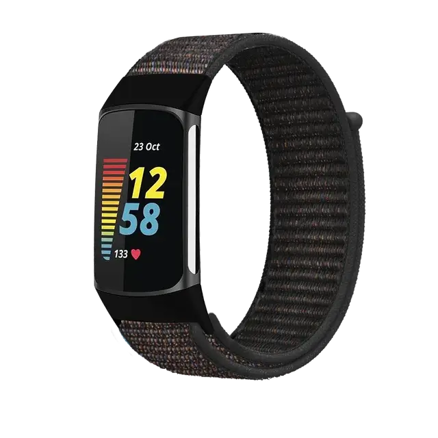 Fitbit Charge 5 & 6 Nylon Hook-and-Loop Band in Black Heather